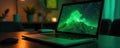 Intense work on laptop, green digital display, encryption, malware, online