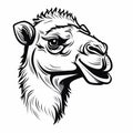 Intensely Detailed Camel Head Silhouette In Woodcut Style Vector