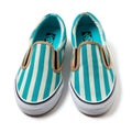 Intensely Detailed Turquoise And White Striped Vans Slip Ons