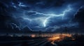 the intensity and impact of a lightning strike on an urban area, emphasizing the potential dangers and disruptions to Royalty Free Stock Photo