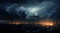 the intensity and impact of a lightning strike on an urban area, emphasizing the potential dangers and disruptions to Royalty Free Stock Photo