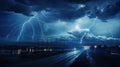 the intensity and impact of a lightning strike on an urban area, emphasizing the potential dangers and disruptions to Royalty Free Stock Photo