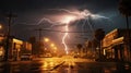 the intensity and impact of a lightning strike on an urban area, emphasizing the potential dangers and disruptions to Royalty Free Stock Photo