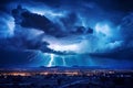 Intensity of a stormy sky, lightning strikes, rain clouds before thunder, nature wallpaper. Royalty Free Stock Photo