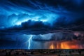 Intensity of a stormy sky, lightning strikes, rain clouds before thunder, nature wallpaper. Royalty Free Stock Photo