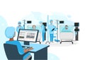 Nurse monitors the health status of patients through a monitor in a modern intensive care unit Royalty Free Stock Photo