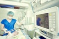 Intensive care unit female doctor with baby infant Royalty Free Stock Photo