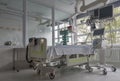 Intensive care unit in hospital, bed with monitors, ventilator, a place where can be  treated patients with pneumonia caused by Royalty Free Stock Photo