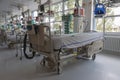 Intensive care unit in hospital, beds with monitors an ventilators, a place where they are treated patients with pneumonia caused