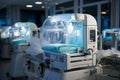 Intensive care unit, incubator for premature born, ventilator for artificial lung ventilation. Generative Ai