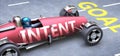 Intent helps reaching goals, pictured as a race car with a phrase Intent as a metaphor of Intent playing important role in getting