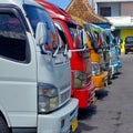 inter-city vehicles parked neatly at the terminal