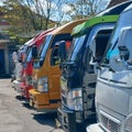 inter-city vehicles parked neatly at the terminal