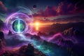 Inter dimensional portal in fantasy space landscape