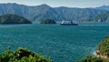 Inter island ferry, Bluebridge, heading to Picton. Viewed from Karaka Point, Marlborough Sounds, New Zealand