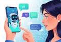 Interacting with ai assistant on smartphone Royalty Free Stock Photo