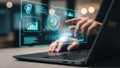 Interacting with holographic interface on laptop Royalty Free Stock Photo