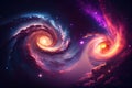 Interacting two spiral galaxies, giant galaxy, ai illustration