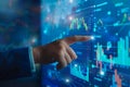 An interaction between a fist and a futuristic stock market graph on a digital interface, an example of a financial