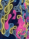 Interaction of flexible elastic shapes geometric pattern. 3d render illustration