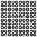 100 interaction icons set black circle