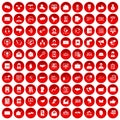 100 interaction icons set red