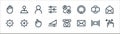 interaction line icons. linear set. quality vector line set such as swipe, email, volume control, brightness, wifi, user profile,