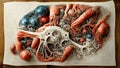 Interaction between microbes and human tissues, conceptual illustration Royalty Free Stock Photo