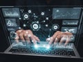 Interactive ai network on laptop screen Royalty Free Stock Photo