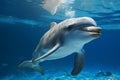 Interactive aquarium experience Dolphin peers intently at fascinated viewers