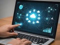 Interactive cloud computing network on laptop screen Royalty Free Stock Photo