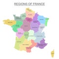 Interactive colorful map of metropolitans French regions on white background