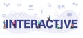 Interactive concept with modern big text or word and people with icon related modern flat style Royalty Free Stock Photo