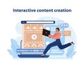 Interactive Content Creation. Dynamic illustration of a content creator designing engaging multimedia.