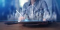 Interactive Data Visualization and Business Analytics Interface Projected on Virtual Screen Royalty Free Stock Photo