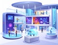 Interactive Digital Exhibition Spaces with People Exploring Modern Technology and Innovations Royalty Free Stock Photo