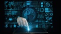 Interactive Digital Global Communication Network with Data Visualization and Analytical Charts Overlaid on Touchscreen Royalty Free Stock Photo
