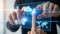 Interactive digital interface showcasing cloud computing and data management Royalty Free Stock Photo