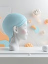 Interactive display showing biofabrication process, engaging colors, profile shot, tech-noir atmosphere