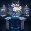 Interactive exhibit featuring a large, illuminated globe showcasing continents and Royalty Free Stock Photo