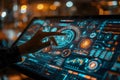 Interactive Futuristic Interface, Exploring Advanced Technology's Visuals and User Interactions on a Sleek Display,