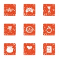 Interactive game icons set, grunge style