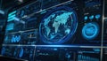 Interactive global data visualization on a futuristic digital dashboard at night Royalty Free Stock Photo