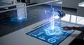 Interactive holographic display in a modern office, showcasing data visualization. Royalty Free Stock Photo