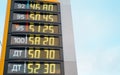 Interactive information stand display with prices for gasoline and diesel Royalty Free Stock Photo