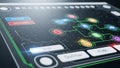 Interactive interface shows network nodes, data connections and technology processing diagrams Royalty Free Stock Photo