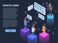 Interactive learning banner, isometric style