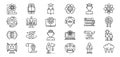 Interactive learning icons set, outline style