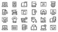 Interactive learning icons set, outline style