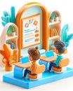 Interactive learning session in a multicultural classroom with digital tablets displaying educational content in two languages Royalty Free Stock Photo
